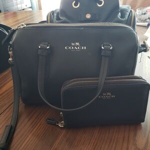 Coach Black Leather Crossbody with Matching Black Zip Wallet